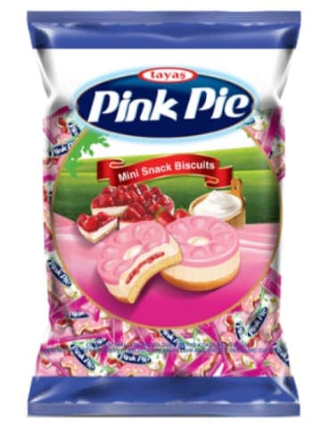 Tayaş Pink Pie Krema Dolgulu Beyaz Kokolin Kaplı Çilekli Bisküvi 1000 Gr